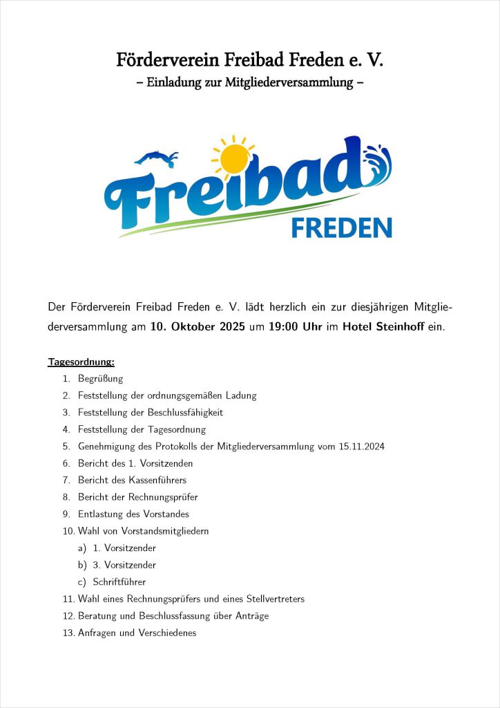 Jahreshauptversammlung am 10.10.2025